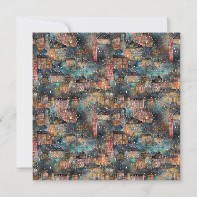 Cartão De Festividades Londres no Natal e Ano Novo em Aquarelas (Frente)