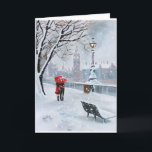 Cartão De Festividades Londres Thames caminha com um casal romântico<br><div class="desc">de uma pintura de óleo original</div>