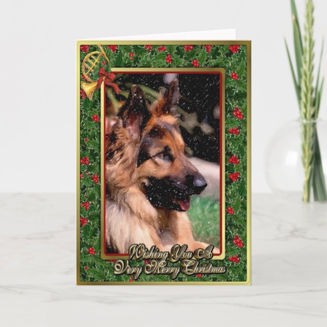 Cartão De Festividades Long Haired German Shepherd Dog Christmas Card (Frente)