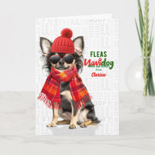 Cartão De Festividades Longhair Chihuahua Piadas Navidog com Nome
