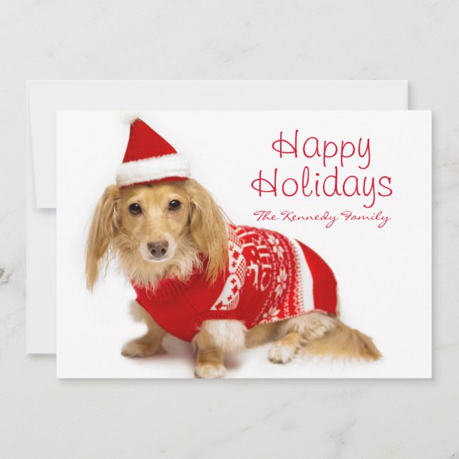 Cartão De Festividades Longhaired dachshund wearing a red Christmas (Frente)