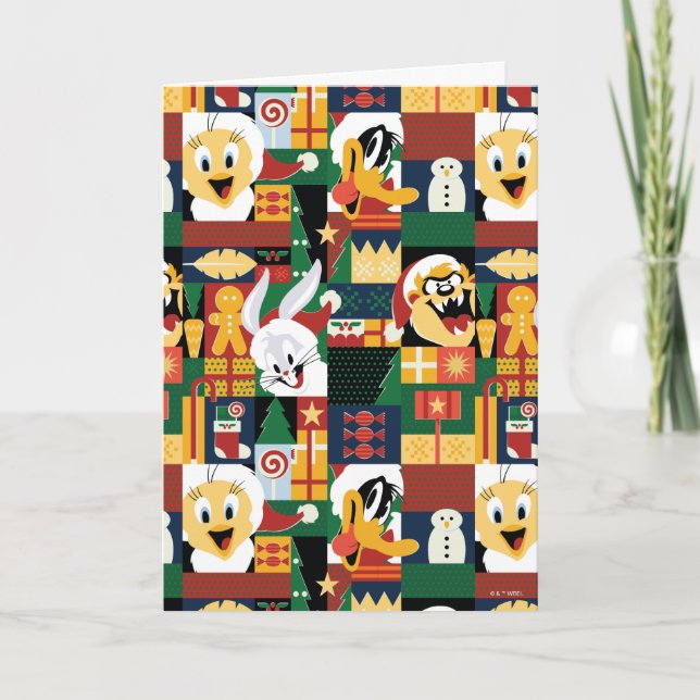 Cartão De Festividades LOONEY TUNES™ Holiday Block Patterno (Frente)
