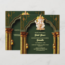 Cartão De Festividades Lord Ganesh green gold paisley elegante arco chic