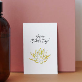 Cartão De Festividades Lótus Amarelo Elegante Aquarela Dia das Mães
