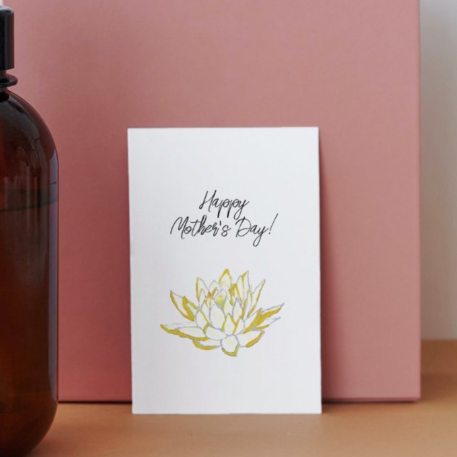 Cartão De Festividades Lótus Amarelo Elegante Aquarela Dia das Mães (Criador carregado)