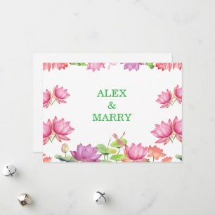 Cartão De Festividades Lótus Floral em Aquarela Rosa Elegante