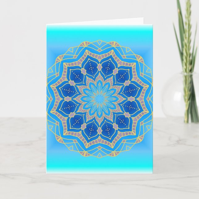 Cartão De Festividades Lotus mandala in turquoise and blue (Frente)