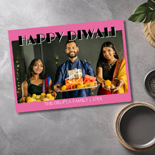 Cartão De Festividades Lótus Rosa Tradicional Foto Feliz Diwali