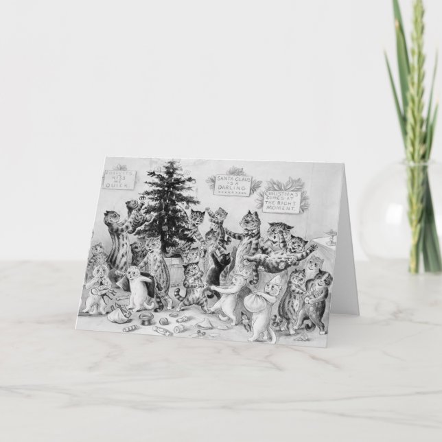 Cartão De Festividades Louis Wain - Gatos Celebrando o Natal (Frente)