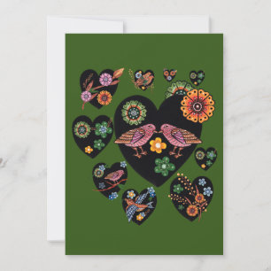 Cartão De Festividades Love Birds Scandinavian Folk Art Dia de os namorad