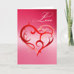 Cartão De Festividades Love - Curlique Heart<br><div class="desc">A pretty card for that special someone. Features an artistic, pink, red and white abstract heart full of curls, swirls and curliques against a pink & white striped background and the word Love. Perfect for Valentine"s Day, Birthdays, Anniversaries or just because. Use the customize it button to personalize the text...</div>