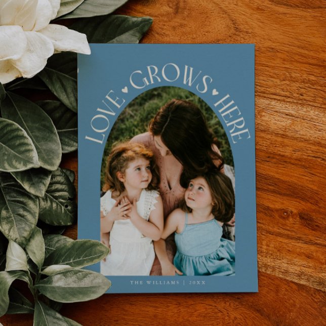 Cartão De Festividades Love Grows Here Denim Blue Arch Valentines Day (Criador carregado)