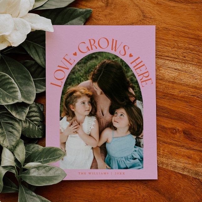 Cartão De Festividades Love Grows Here Orange Pink Arch Valentines Day (Criador carregado)