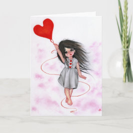 Cartão De Festividades Love Heart Balloon Little Girl in Air Card