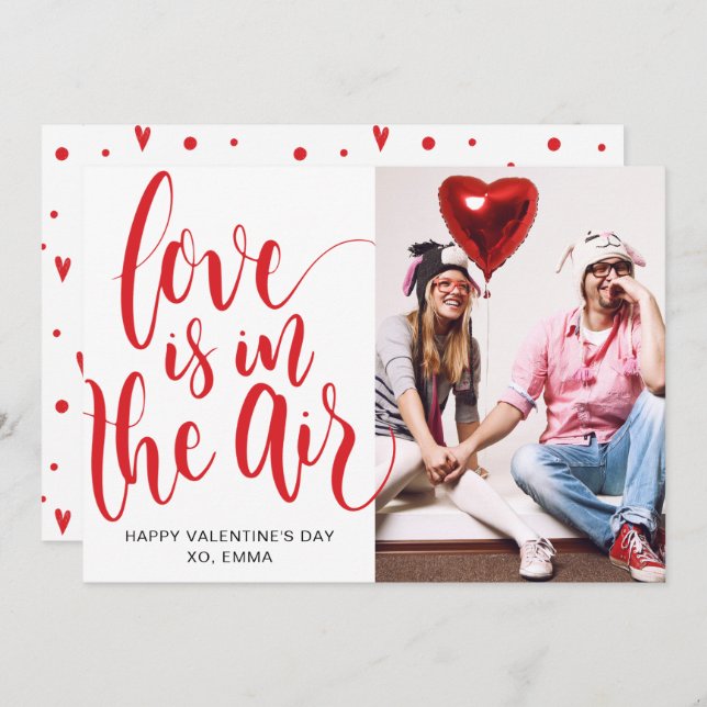 Cartão De Festividades Love Is In The Air Custom Valentine's Day Photo (Frente/Verso)