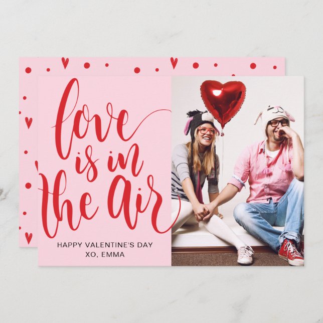 Cartão De Festividades Love Is In The Air Custom Valentine's Day Photo (Frente/Verso)