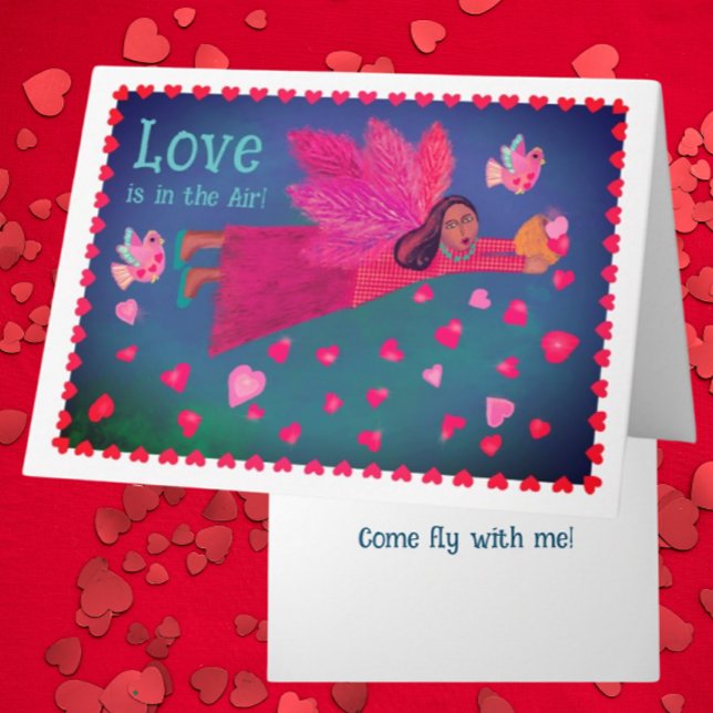 Cartão De Festividades Love is in the Air Personalized Folk Art Angel  (Personalize it!)
