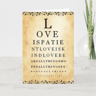 Cartão De Festividades Love Is Patient Vintage Eye Chart Greeting Card