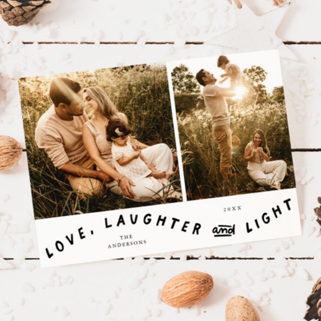 Cartão De Festividades Love Laughter Light Christmas Photo White (Criador carregado)