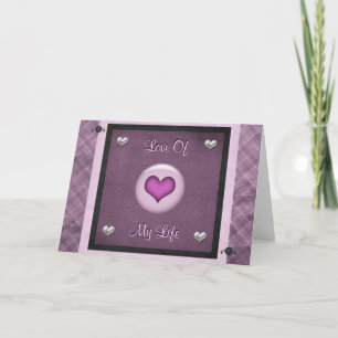 Cartão De Festividades Love Of My Life Valentines Day Purple Hearts Deco