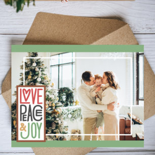 Cartão De Festividades Love Peace & Joy (adicione sua foto) Minimalista H
