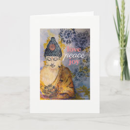 Cartão De Festividades Love Peace Joy Buddha Watercolor Greeting Card