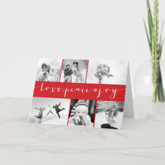 Cartão De Festividades Love Peace Joy Calligraphy Modern 6 Photo Collage
