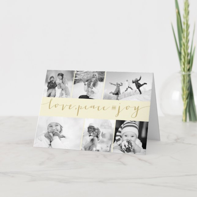 Cartão De Festividades Love Peace Joy Calliografia Modern 6 Photo Collage (Frente)