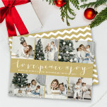 Cartão De Festividades Love Peace Joy Dourado Banda Modern 6 Photo Collag<br><div class="desc">Concebido por gordura*fa*estanho. Fácil de personalizar com seu próprio texto,  foto ou imagem. Para pedidos personalizados,  entre em contato direto com o . Aplicam-se taxas personalizadas. www.zazzle.com/fat_fa_tin www.zazzle.com/color_therapy www.zazzle.com/fatfatin_blue_knot www.zazzle.com/fatfatin_red_knot www.zazzle.com/fatfatin_mini_me www.zazzle.com/fatfatin_design www.zazzle.com/fatfatin_ink</div>