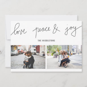 Cartão De Festividades Love Peace Joy Modern Holiday Script Two Photo