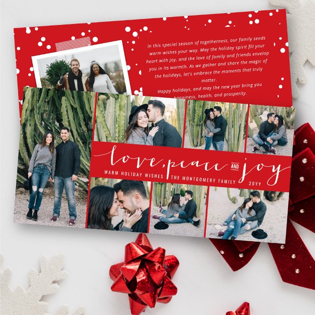 Cartão De Festividades Love Peace Joy Simple Trendy Script Modern 7 Foto (Criador carregado)