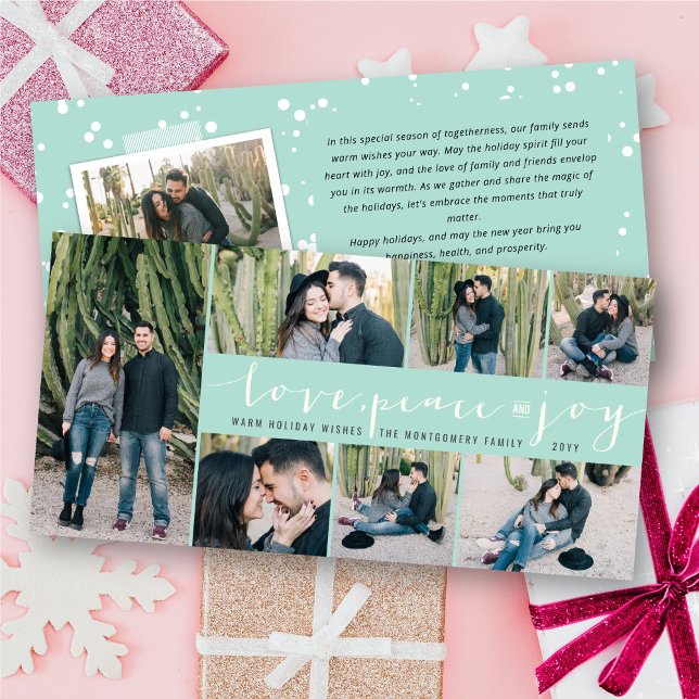 Cartão De Festividades Love Peace Joy Simple Trendy Script Modern 7 Foto (Criador carregado)