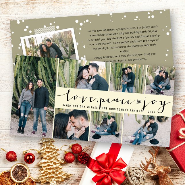 Cartão De Festividades Love Peace Joy Simple Trendy Script Modern 7 Foto (Criador carregado)