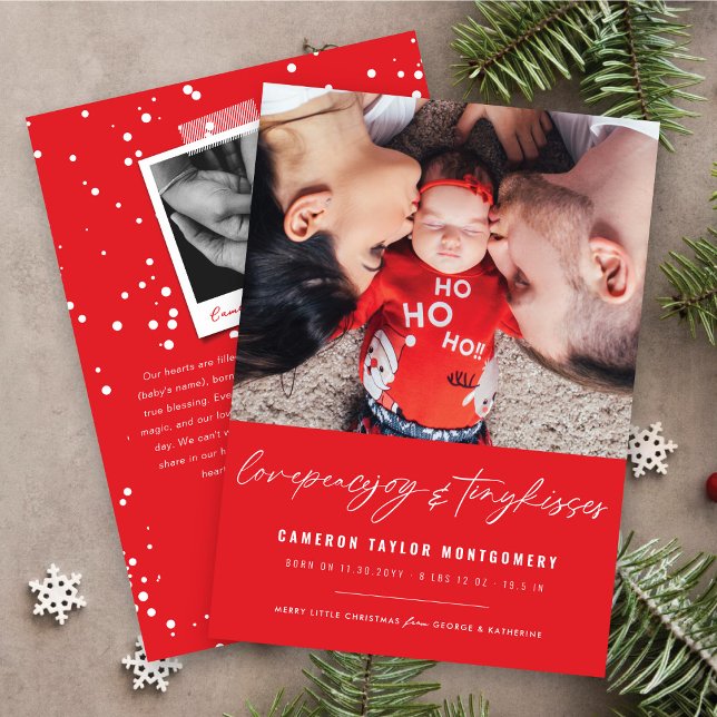Cartão De Festividades Love Peace Joy Tiny Kisses Baby's 1st Christmas (Criador carregado)