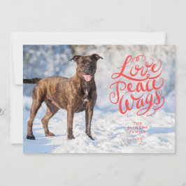 Cartão De Festividades Love Peace Wags Red Script Dog Photo