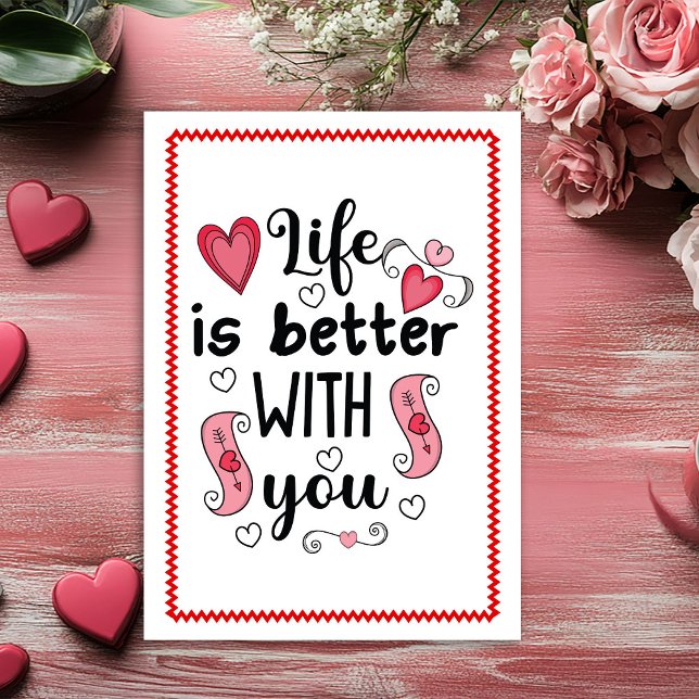 Cartão De Festividades Love Quote Hand Drawn Valentine Card Red Black  (Love Quote Hand Drawn Valentine Card Red Black Sketch)