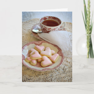 Cartão De Festividades Love   Tea and Heart Cookies   Romantic Card