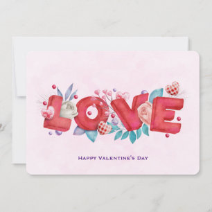 Cartão De Festividades Love Text Bold Block Font Watercolor Namorados
