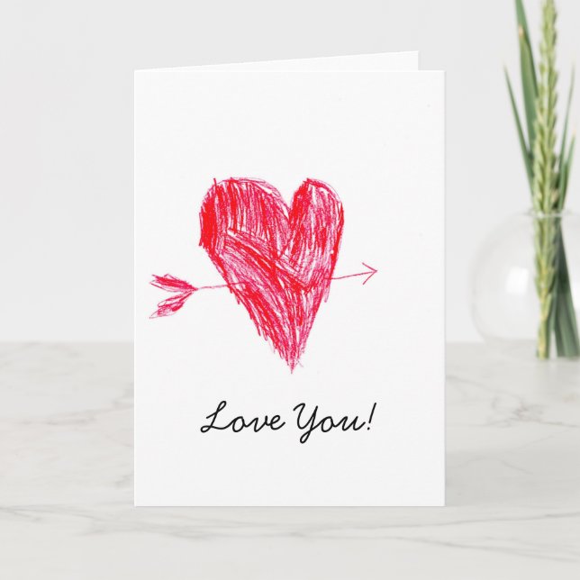 Cartão De Festividades Love Valentine's Cute Kid Drawing Greeting Card (Frente)