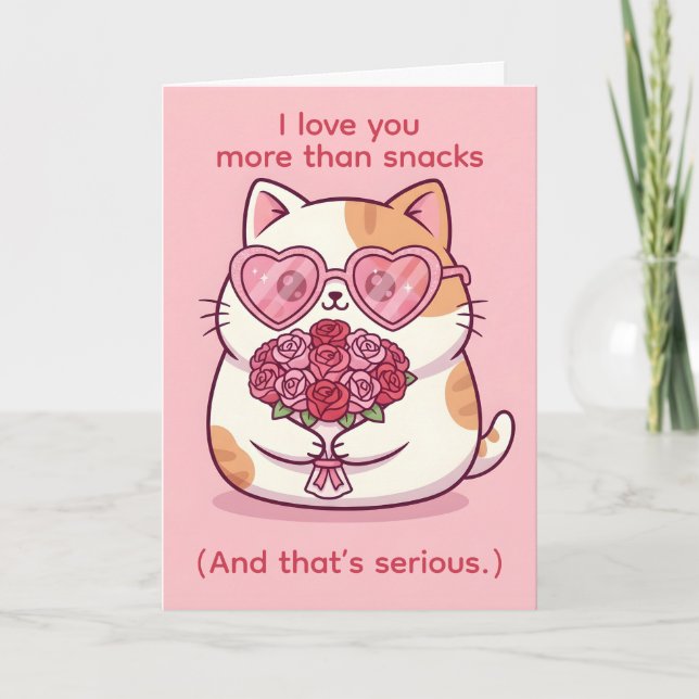 Cartão De Festividades Love You More Than Snacks — Funny Cat Valentine (Frente)