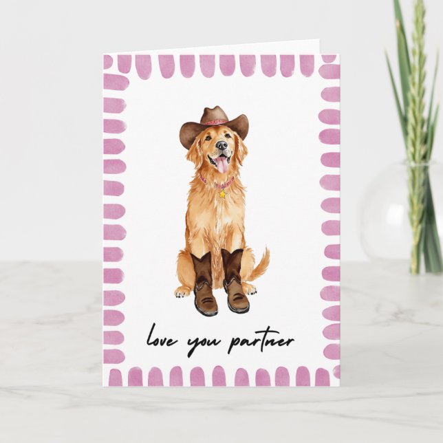 Cartão De Festividades Love You Partner Cowboy Dog Valentines Day Card (Frente)