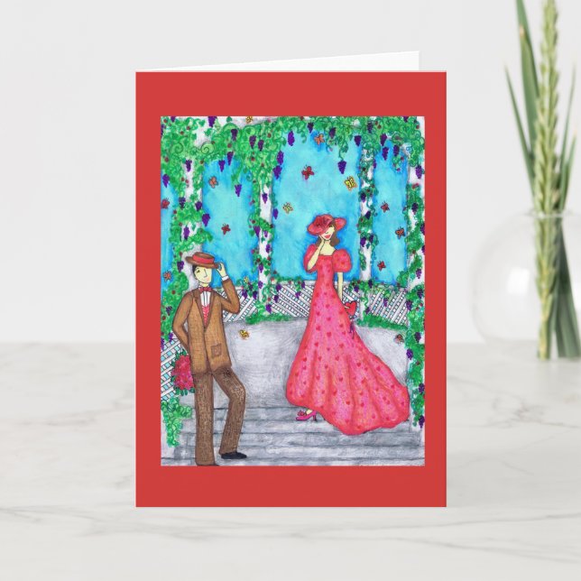 Cartão De Festividades Lovebird Valentine Greeting Card with Man & Woman (Frente)