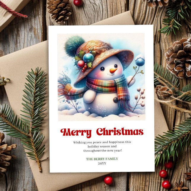 Cartão De Festividades Lovely funny snowman classic Christmas greeting  (Lovely funny snowman classic Christmas greeting printable)