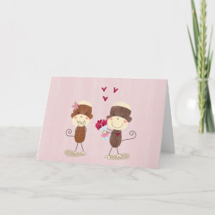Cartão De Festividades Lovely Sock Monkey Couple Valentine Card