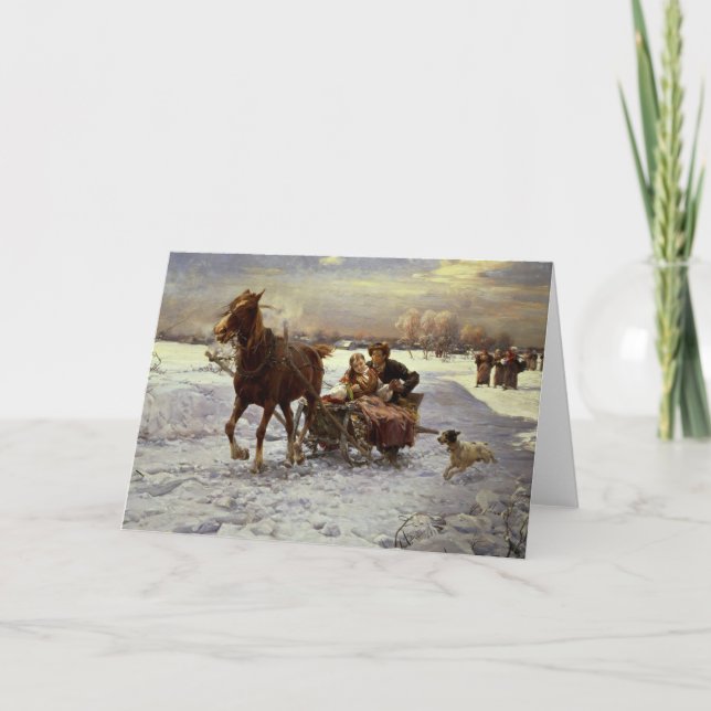 Cartão De Festividades Lovers in a sleigh (Frente)