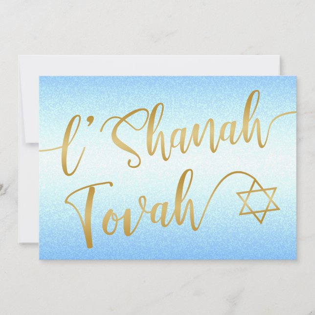 Cartão De Festividades L'Shanah Tovah Rosh Hashanah Dourado Script Azul (Frente)