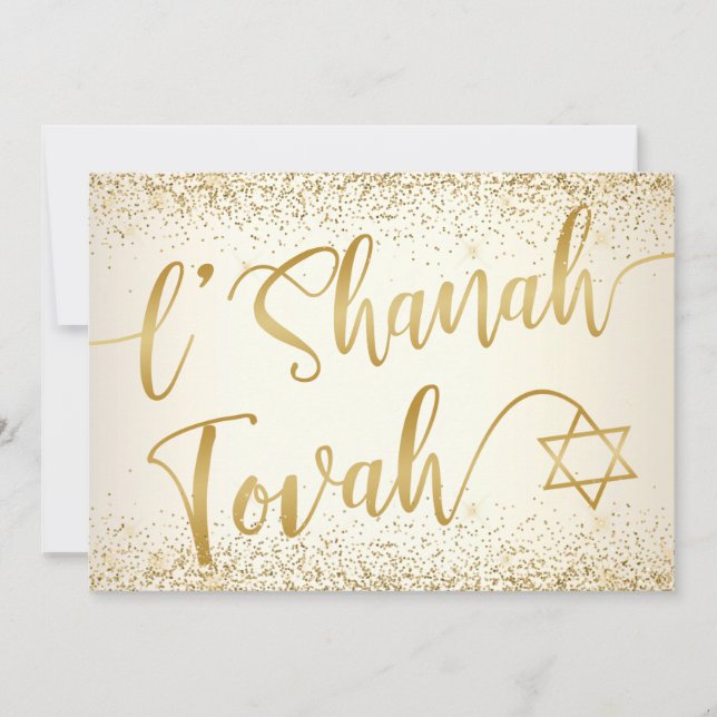 Cartão De Festividades L'Shanah Tovah Rosh Hashanah Script Dourado Brilha (Frente)