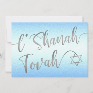 Cartão De Festividades L'Shanah Tovah Rosh Hashanah Silver Script Azul