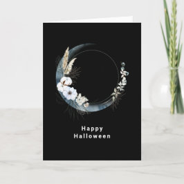 Cartão De Festividades Lua do Crescente Azul com Flores Brancas