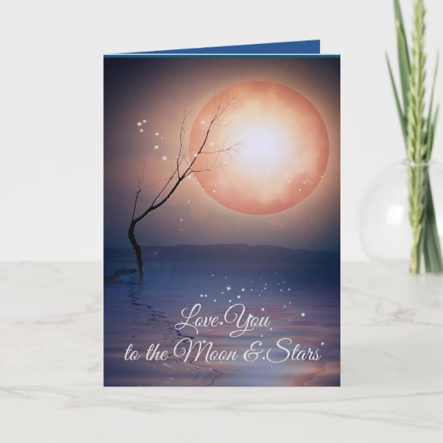 Cartão De Festividades Lua e Estrelas o amam romântico dobrado (Frente)